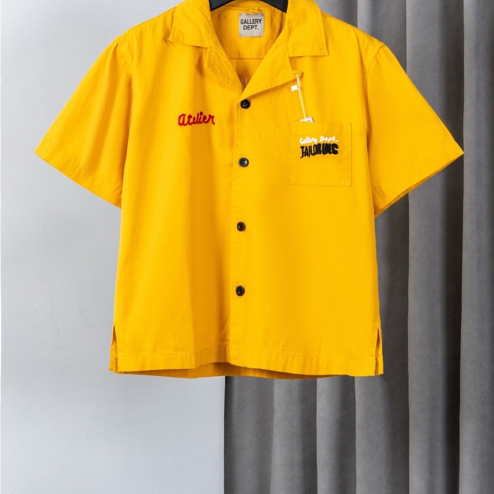 Gallery Dept Yellow Short-Sleeve Button-Down Shirt with Embroidered Accents